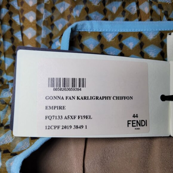 NWT FENDI Gonna Fan Karligraphy Pleated Skirt Sz 44 US 8 100% Silk - Picture 11 of 14